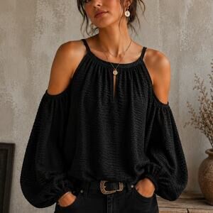 Alice & Trixie Black 100% Silk Whimsigoth Top Blousy Top M Puff Sleeves Goddess